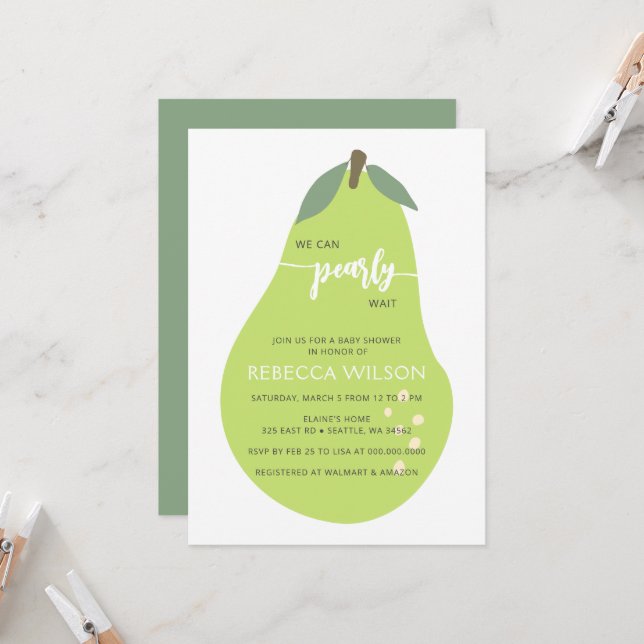 Invitation On peut attendre avant l'automne Baby shower de po (Devant/Arrière en situation)