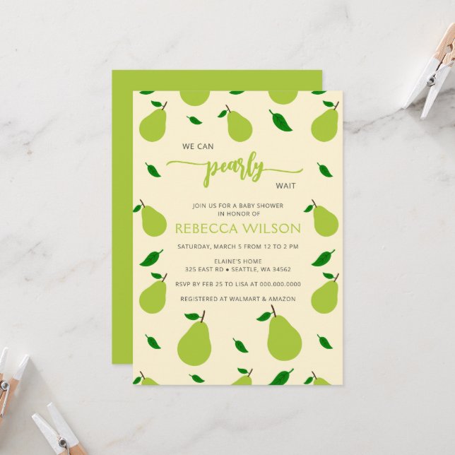 Invitation On peut attendre avant l'automne Baby shower de po (Devant/Arrière en situation)