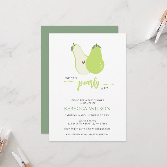 Invitation On peut attendre avant l'automne Baby shower de po (Devant/Arrière en situation)