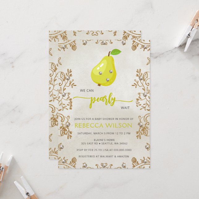 Invitation On peut attendre avant l'automne Baby shower de po (Devant/Arrière en situation)