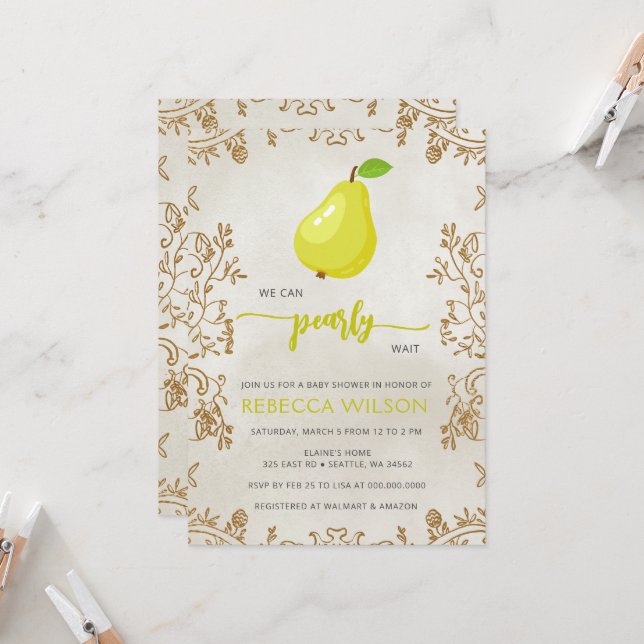 Invitation On peut attendre avant l'automne Baby shower de po (Devant/Arrière en situation)