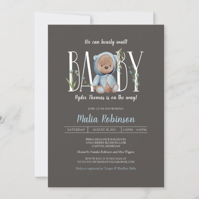 Invitation On Peut Attendre ! Baby Boy Blue Douche (Devant)