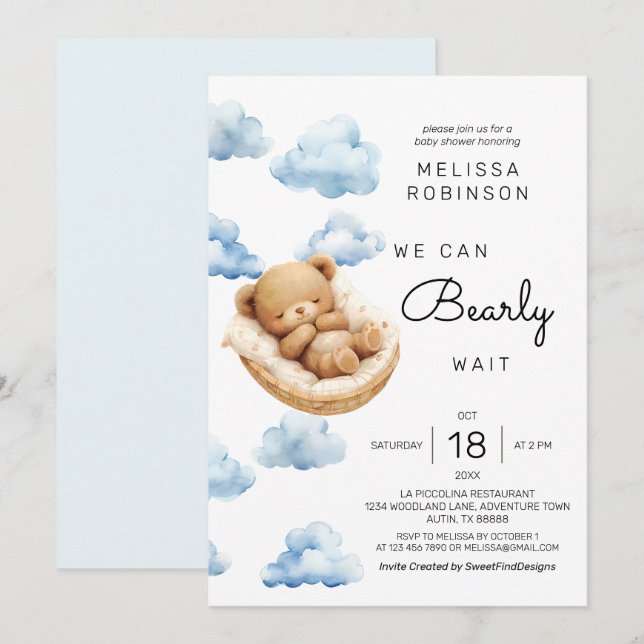 Invitation On peut attendre Baby Boy Douche (Devant / Derrière)