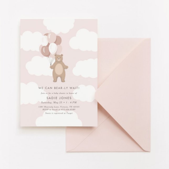 Invitation On Peut Attendre | Baby shower de ballon d'ours ro (Créateur téléchargé)