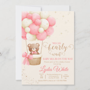 Invitation On Peut Attendre Baby shower Fille Teddy Ours