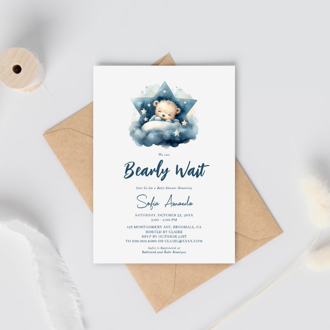 Invitation On peut attendre Bear Night Baby shower (Créateur téléchargé)