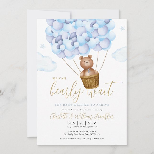Invitation On Peut Attendre Blue Boy En Un Baby shower (Devant)