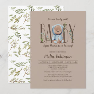 Invitation On Peut Attendre !  Blue Teddy Bear Baby shower I