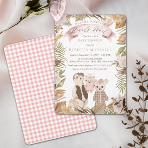 Invitation On peut attendre Boho Bear Baby shower de famille