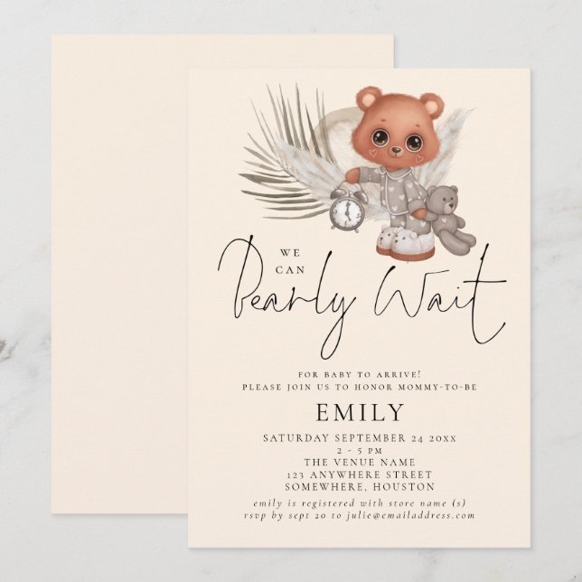 Invitation On peut attendre Boho Chic Baby shower (Devant / Derrière)