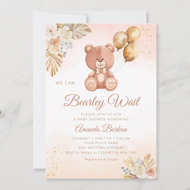Invitation On peut attendre Boho Pampas Grass Baby shower (Devant)