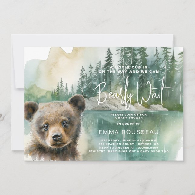 Invitation On Peut Attendre De L'Aquarelle Baby shower Ours C (Devant)
