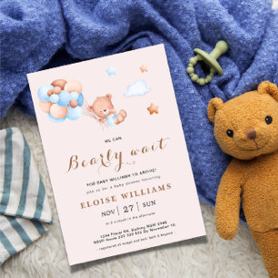 Invitation On peut attendre des ballons en peluche rose