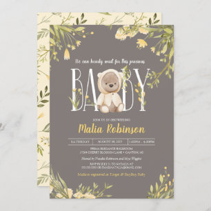 Invitation On Peut Attendre Jaune Teddy Bear Baby shower I