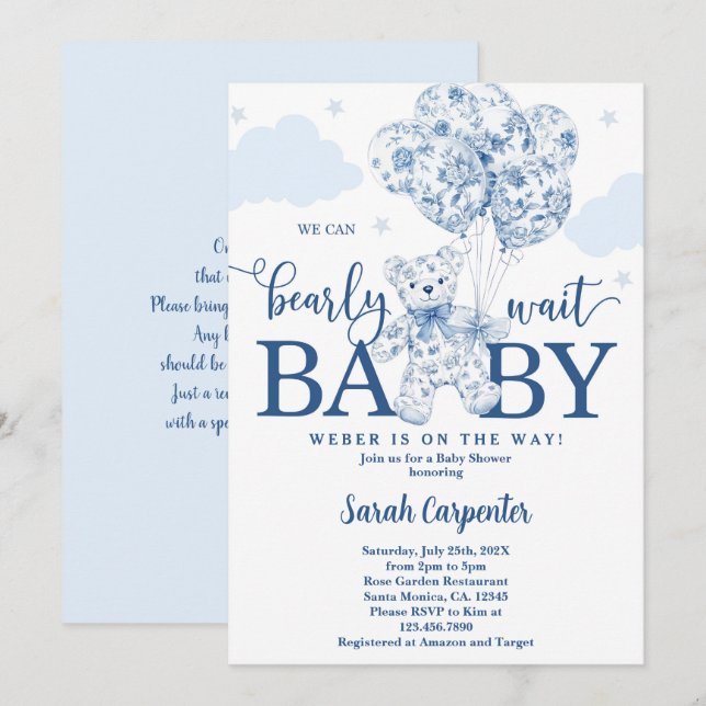 Invitation On peut attendre la chinoiserie Baby shower Boy (Devant / Derrière)