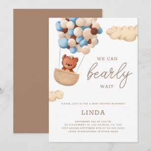 Invitation On peut attendre le Baby shower Bleu Ballons