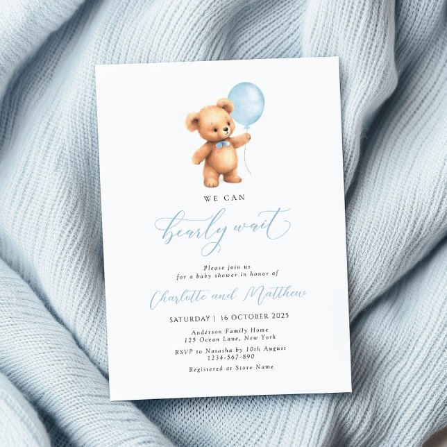 Invitation On peut attendre le Baby shower Bleu Balloon Boy (Créateur téléchargé)