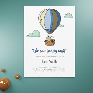 Invitation On peut attendre le Baby shower bleu garçon