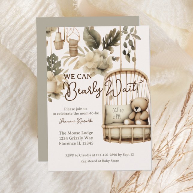 Invitation On peut attendre le baby shower botanique boho (Créateur téléchargé)