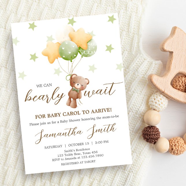 Invitation On peut attendre le Baby shower de ballon (Bear Balloon Baby Shower Invitation)
