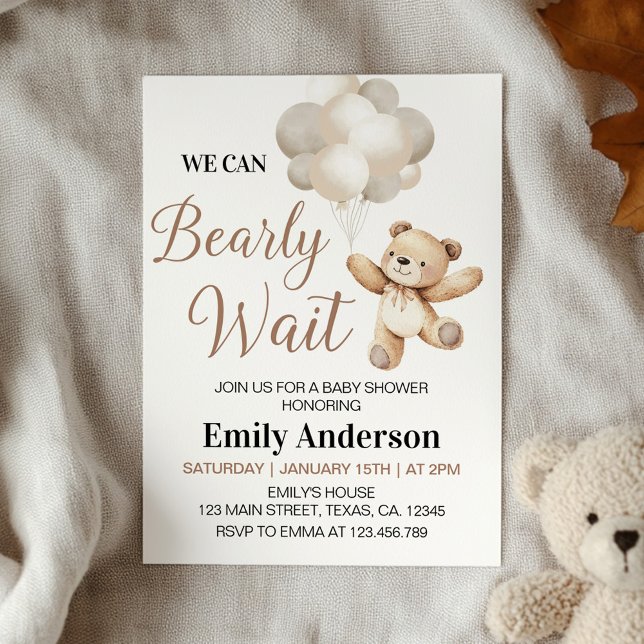 Invitation On Peut Attendre Le Baby shower De Ballons Ours En (Créateur téléchargé)