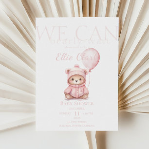 Invitation On peut attendre le Baby shower de fille d'ours ro