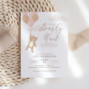 Invitation On peut attendre le Baby shower de fille rose