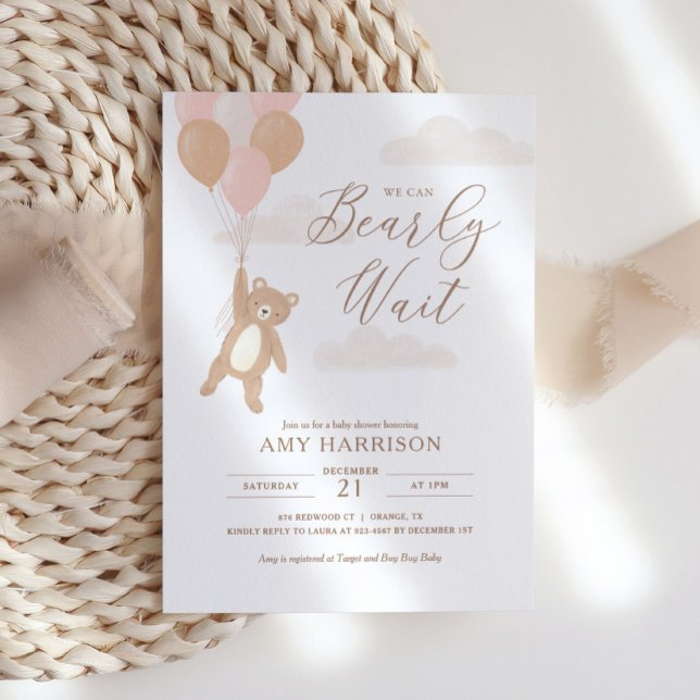 Invitation On peut attendre le Baby shower de fille rose (Créateur téléchargé)
