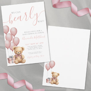 Invitation On peut attendre le Baby shower de fille rose