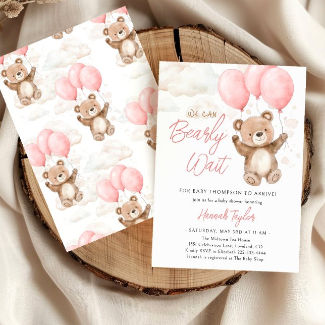 Invitation On peut attendre le Baby shower de fille rose (Créateur téléchargé)