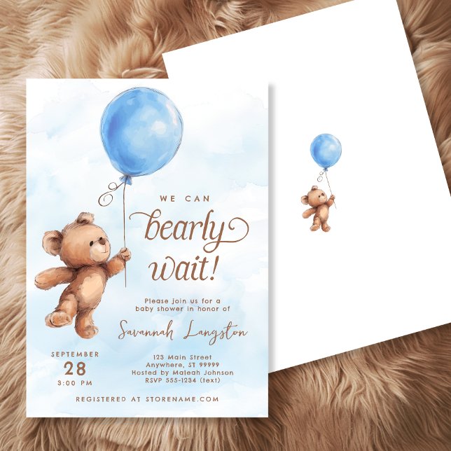 Invitation On peut attendre le Baby shower de garçon (Front + Back | 5" x 7" invitation)