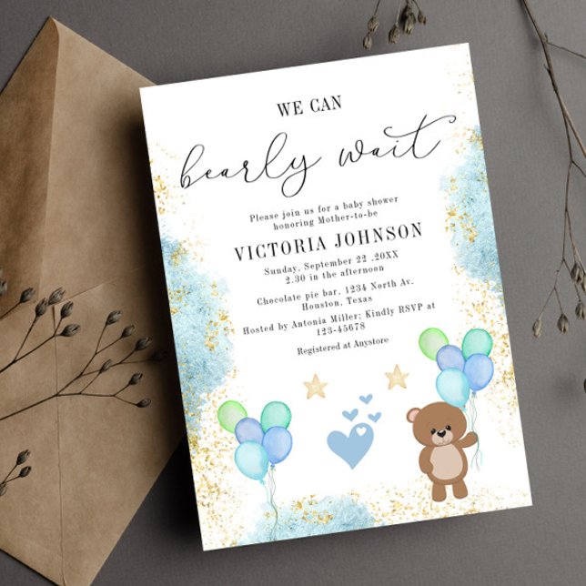Invitation On peut attendre le Baby shower de garçon (Créateur téléchargé)