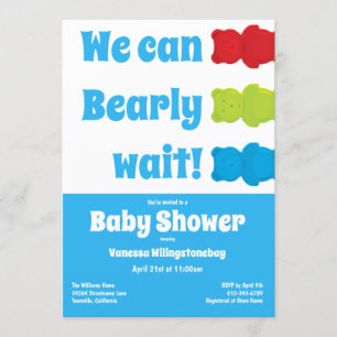 Invitation On peut attendre le Baby shower de l'Ours Bleu