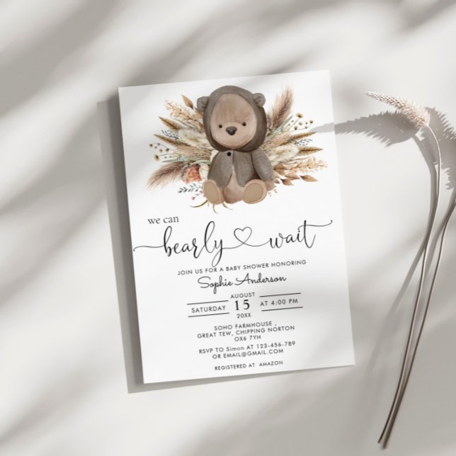 Invitation On peut attendre le Baby shower de l'ours de Boho (Créateur téléchargé)