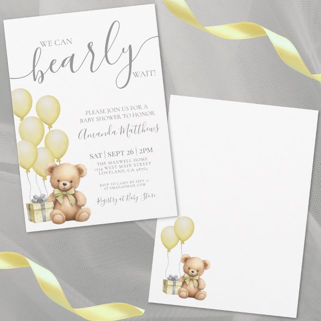Invitation On peut attendre le Baby shower de l'ours jaune (We Can Bearly Wait Yellow Bear Baby Shower Invitation)