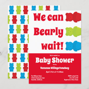 Invitation On Peut Attendre Le Baby shower De L'Ours Rouge Gu