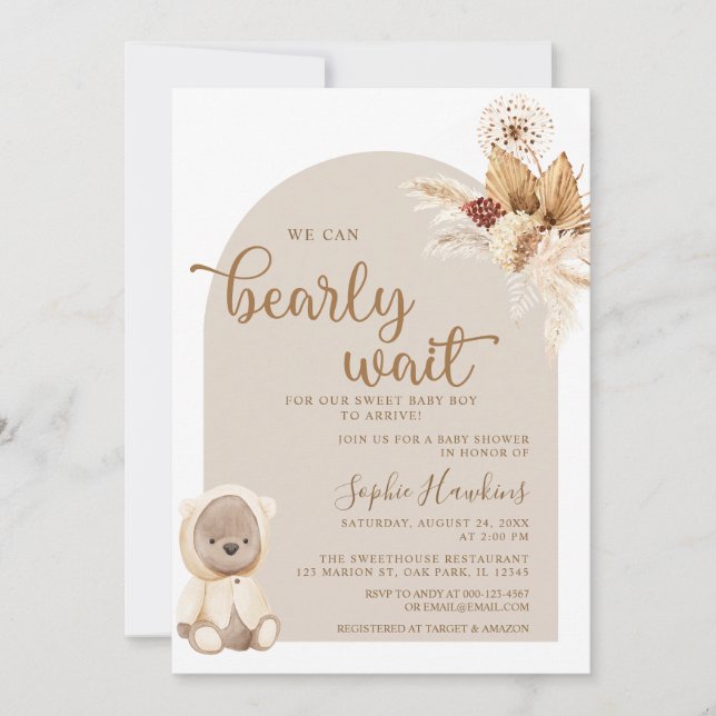 Invitation On Peut Attendre Le Baby shower De L'Ours Teddy Bo (Devant)