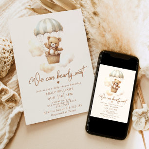Invitation On peut attendre le baby shower de montgolfières