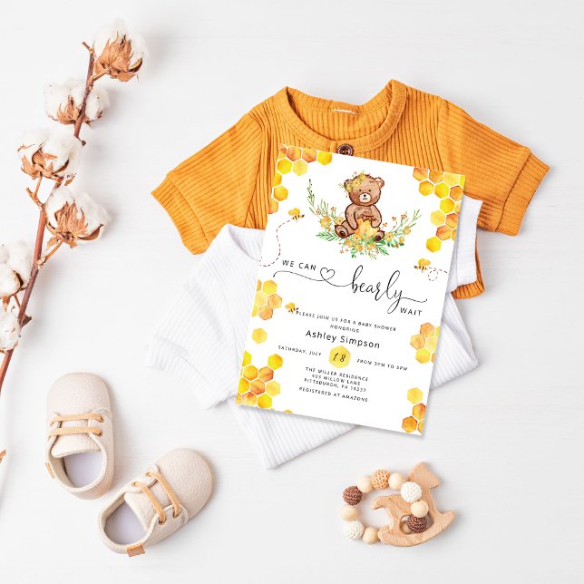 Invitation On peut attendre le baby shower d'ours au miel (Créateur téléchargé)