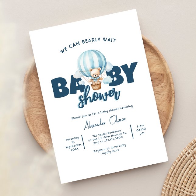 Invitation On peut attendre le Baby shower d'ours bleu (Créateur téléchargé)