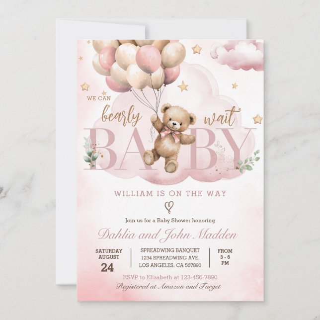 Invitation On Peut Attendre Le Baby shower D'Ours En Teddy Ro (Devant)