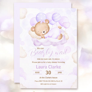 Invitation On Peut Attendre Le Baby shower D'Ours Fille Lavan