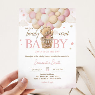 Invitation On peut attendre le Baby shower d'ours rose