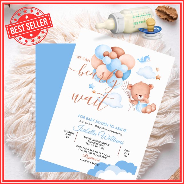 Invitation On peut attendre le Baby shower Garçon bleu (Créateur téléchargé)