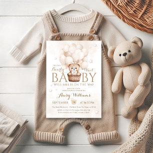 Invitation On peut attendre le Baby shower neutre du ballon