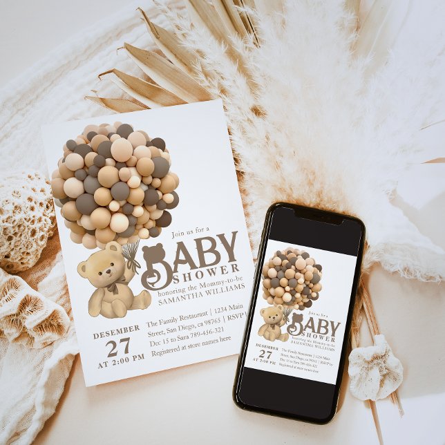 Invitation On peut attendre le Baby shower Ours moderne (Créateur téléchargé)