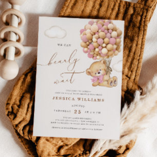 Invitation On peut attendre le Baby shower rose