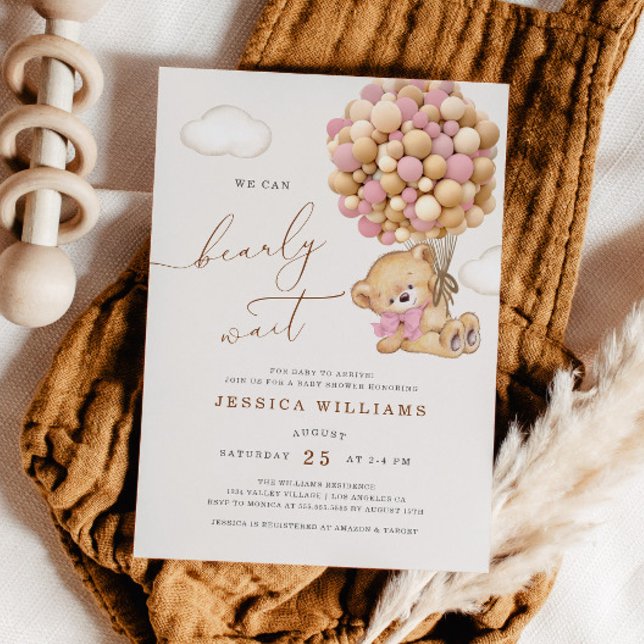 Invitation On peut attendre le Baby shower rose (Créateur téléchargé)