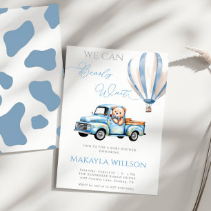 Invitation On Peut Attendre Le Baby shower Rustique Bleu Tedd