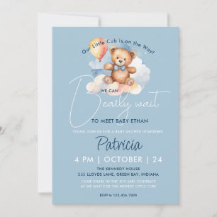 Invitation On Peut Attendre Le Baby shower Teddy Bear Garçon